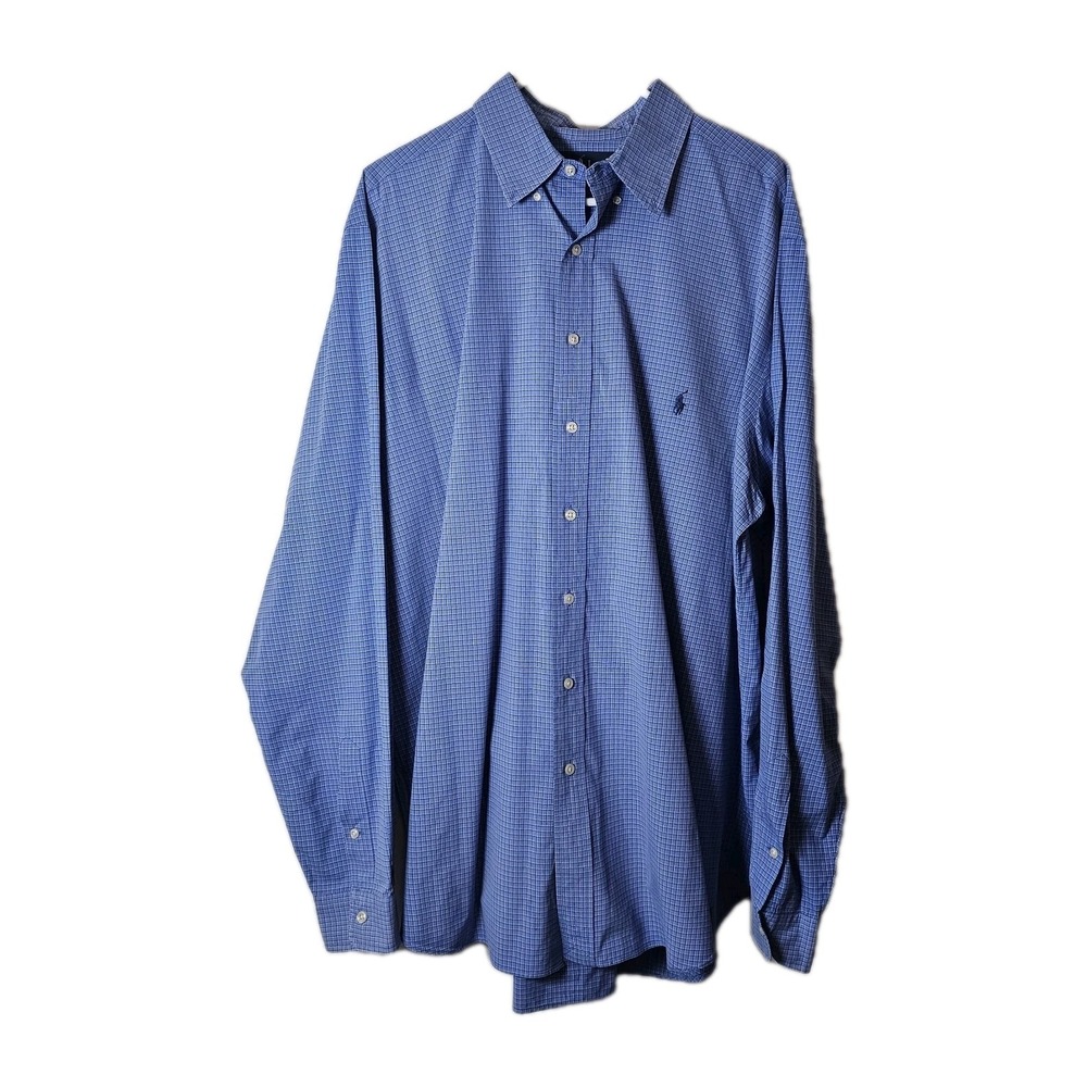 Ralph Lauren Mens XLT Tall Blue Plaid Mini Check Button Up Down Long Sleeve